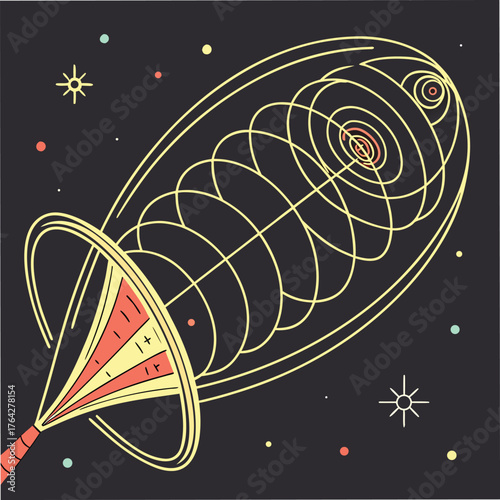 Adobe Illustrator Artwork: An abstract illustration with a retro-futuristic style, depicting a cosmic or scientific phenomenon