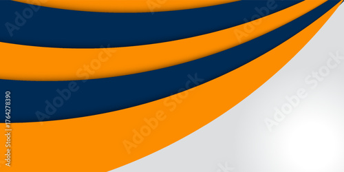 Professional abstract background with smooth curved shapes in white, navy blue, and orange tones. Modern, elegant, trendy vector design suitable for business, corporate, and digital creative projects.