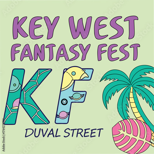Adobe Illustrator Artwork: Key West Fantasy Fest is an annual 10-day event in Key West, Florida, in October