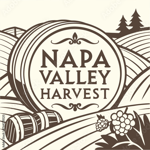 Adobe Illustrator Artwork: Napa Valley Harvest from August through October, the annual grape harvest season in Napa Valley, California