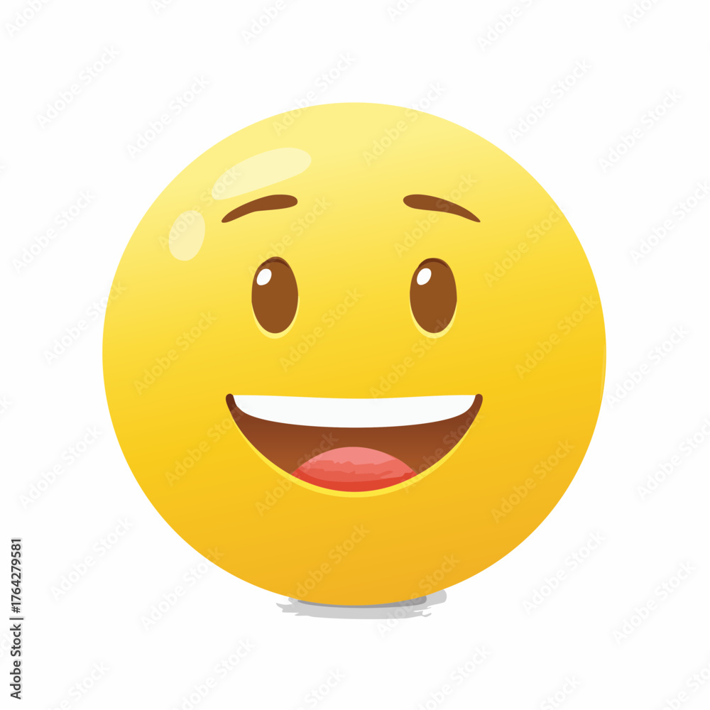 Fototapeta premium Cartoon Face with Brown Eyes and Smiling Mouth Vector Illustration.