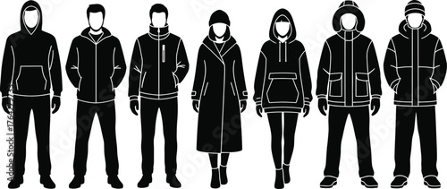 Winter clothing apparel silhouettes vector illustration