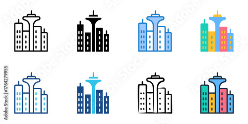 City icon set multiple style collection 
