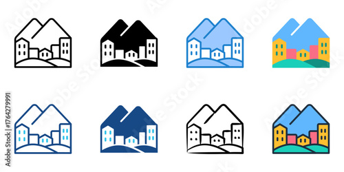 Town icon set multiple style collection 
