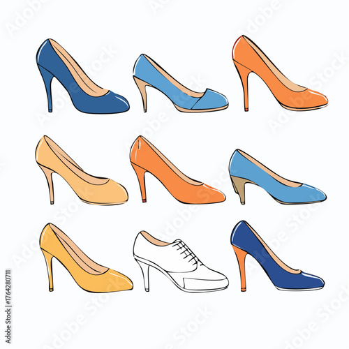 Collection of Elegant High Heel Shoes in Various Colors and Styles.