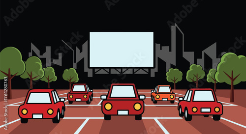 Drive in movie theater cars watching film entertainment night