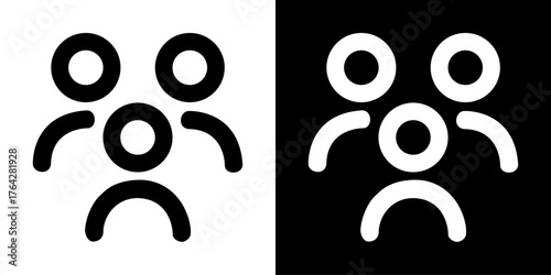 Two icons representing a group of three people or users, presented in a black and white contrasting design.