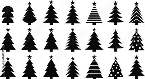 Christmas tree vector icon set holiday season design elements
