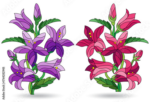 Wallpaper Mural A set of stained glass illustrations with abstract flowers, compositions on a white background Torontodigital.ca