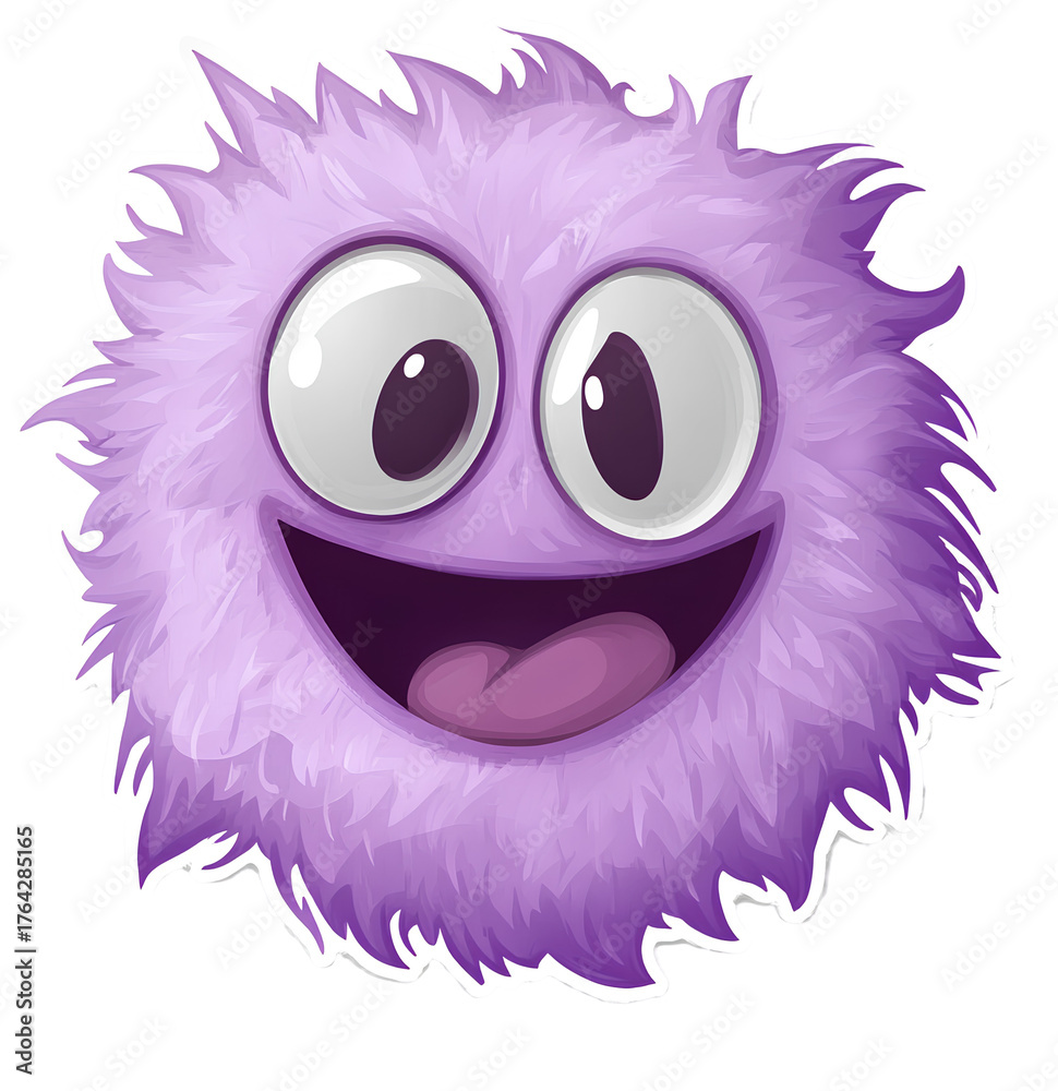 Fototapeta premium Lilac Fuzzy Monster Sticker with Goofy Smile Illustration on Transparent Backdrop