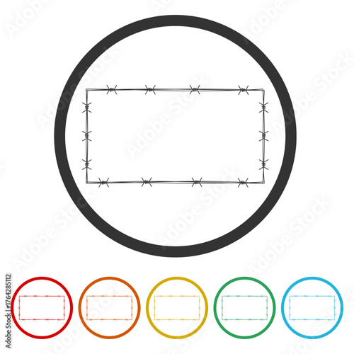 Barbed wire frame rectangle icon. Set icons in color circle buttons