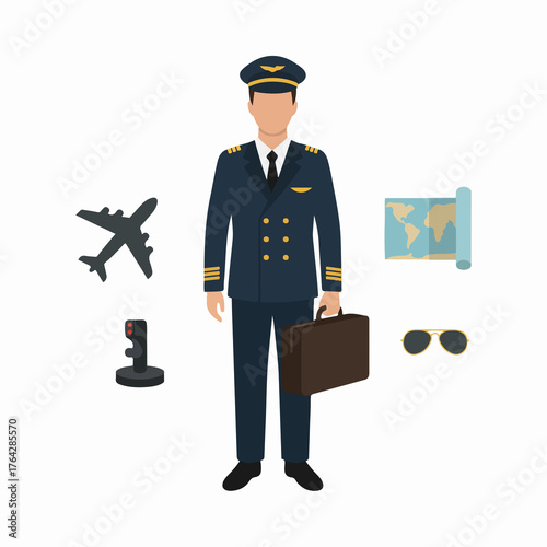 Professional pilot ready for flight with map and briefcase