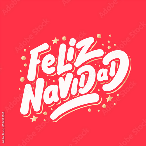 Feliz Navidad handwritten vector lettering Christmas card.