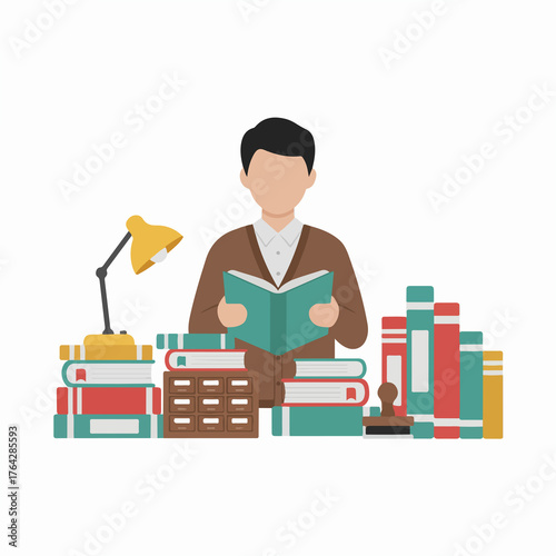 Focused student learning intensely surrounded by books and study materials