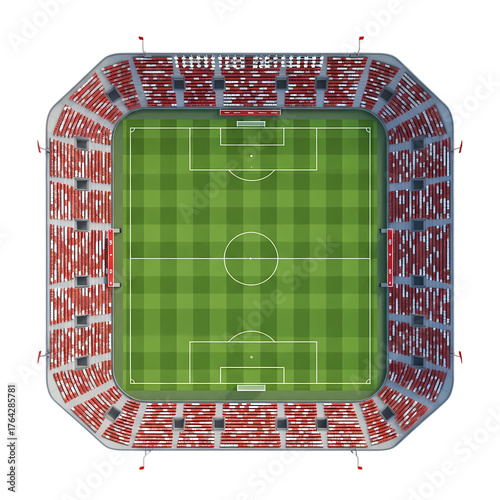 Aerial view of empty football stadium ready for match
