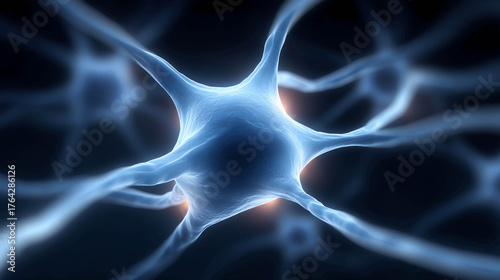 Glowing neurons on a dark background. Connectivity of neural connections in the brain.