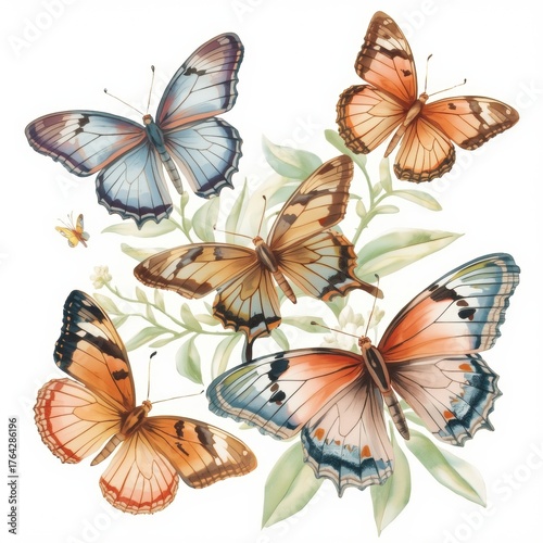 Elegant butterflies flutter gracefully among delicate leaves in this stunning floral arrangement design