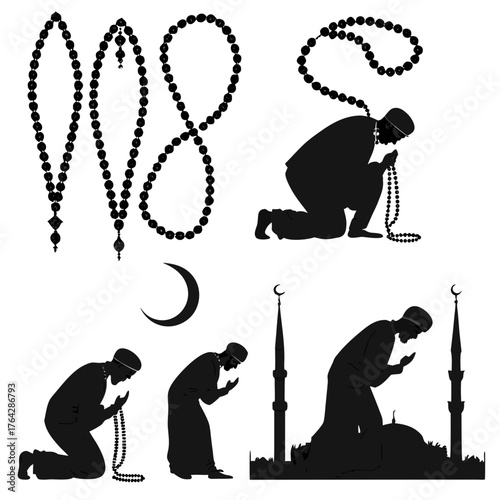 Vector art of muslim prayer silhouette
