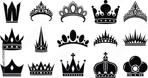 Royalty crown vector set elegant tiara silhouette design element