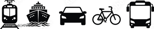 Transportation modes vector icons set train ship car bike and bus