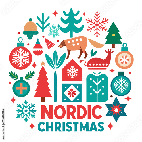 Nordic Christmas Vector Motifs Transparent PNG Elements Pack Isolated on White Background – Scandinavian Holiday Pattern, Folk Art, and Winter Design Collection
