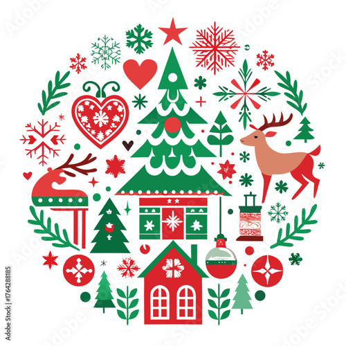 Nordic Christmas Vector Motifs Transparent PNG Elements Pack Isolated on White Background – Scandinavian Holiday Pattern, Folk Art, and Winter Design Collection