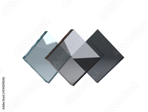Abstract geometric design of three overlapping squares, rendered in shades of gray and a light gray