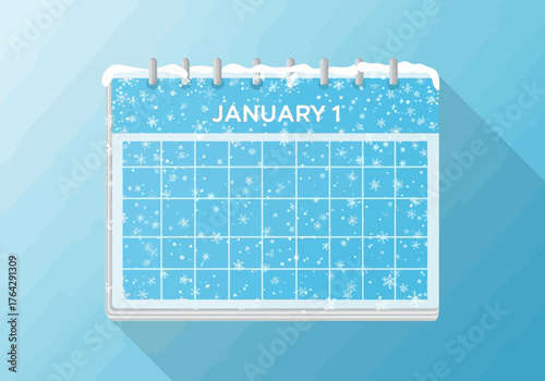 January 1st New Year's Day Winter Snow Calendar Illustration