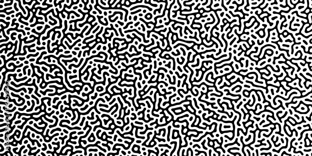 Fototapeta premium Abstract truing organic wallpaper Turing reaction diffusion monochrome seamless pattern with chaotic motion. Generative algorithm psychedelic background. Reaction-diffusion or truing pattern formation