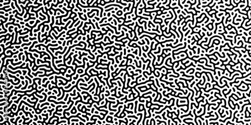 Abstract truing organic wallpaper Turing reaction diffusion monochrome seamless pattern with chaotic motion. Generative algorithm psychedelic background. Reaction-diffusion or truing pattern formation