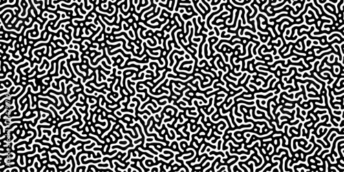 Abstract truing organic wallpaper Turing reaction diffusion monochrome seamless pattern with chaotic motion. Generative algorithm psychedelic background. Reaction-diffusion or truing pattern formation