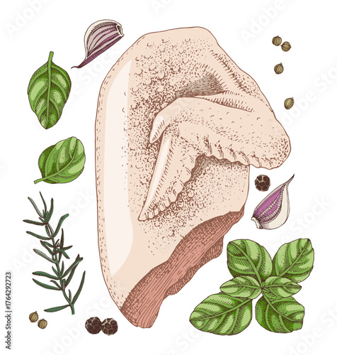 Piece of raw chicken meat vector.