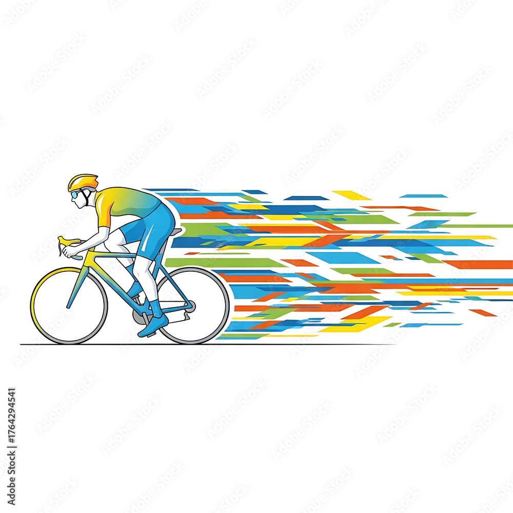 Fototapeta premium Cycling Icon Cyclist on a Bicycle with Speed Lines, Active Lifestyle, Sports Illustration