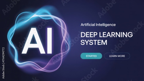 Artificial intelligence deep learning system, ai technology concept with glowing neon circle