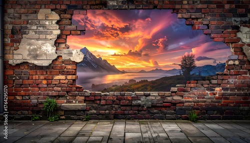 abstract background with a view of the landscape on the wall