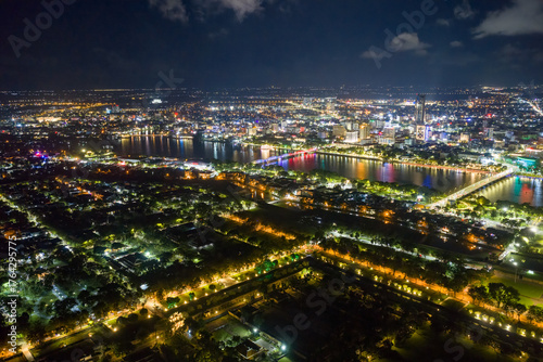 Wallpaper Mural Panoramic view of Truong Tien Bridge in Hue City at night. Bridge illuminated all over with blurry reflection on. Travel and landscape concept Torontodigital.ca