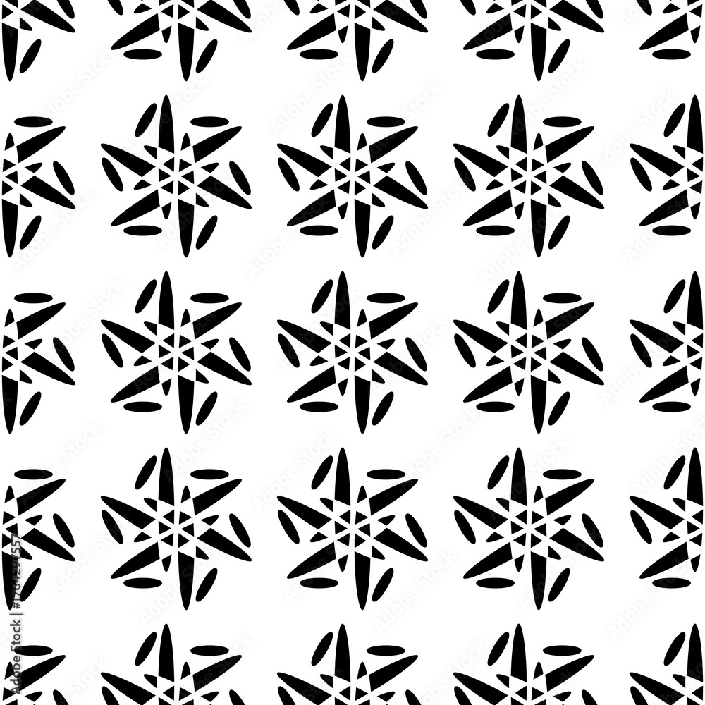 Fototapeta premium Seamless black geometric flower pattern on white. 