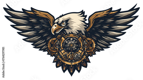 Steampunk Eagle Mascot Vintage Mechanical Vector Illustration