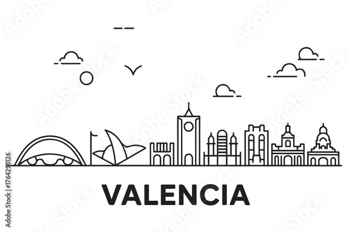 Valencia Line Art skyline horizontal banner. Valencia, Venezuela. Vector template for your design. with white background