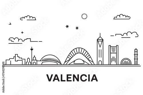 Valencia Line Art skyline horizontal banner. Valencia, Venezuela. Vector template for your design. with white background