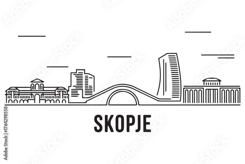 Skopje Line Art skyline silhouette. Black Skopje city design. with white background