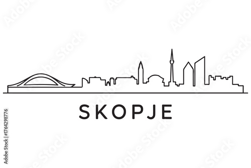 Skopje Line Art skyline silhouette. Black Skopje city design. with white background