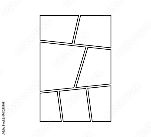 Comic book panel. Manga collage blank template. Storyboard layout panel. Empty page line frame for photo collage. Comic book board mockup. Vector illustration isolated on white background.