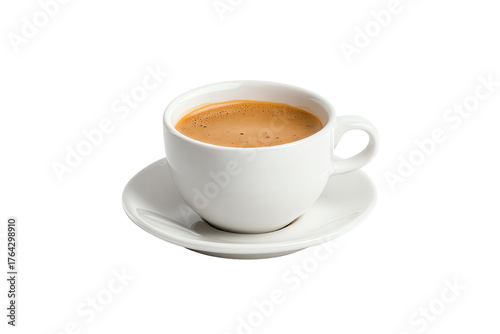 Wallpaper Mural A steaming cup of coffee served in a white porcelain cup on a saucer, isolated on a white background. Torontodigital.ca