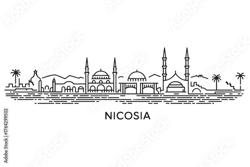 Nicosia Line Art skyline silhouette. Black Nicosia city design. with white background