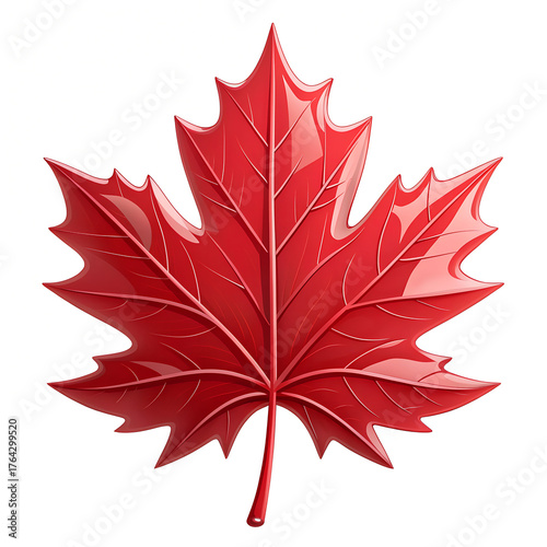 3D Rendered Bright Red Maple Leaf Icon Symbolizing Canada Isolated on White
Realistic 3D Canadian Maple Leaf Emblem in Red Color Isolated on White Background