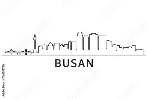 Busan Line Art skyline silhouette. Black Busan city design. with white background