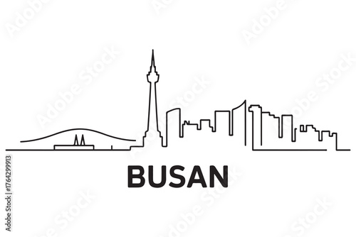 Busan Line Art skyline silhouette. Black Busan city design. with white background