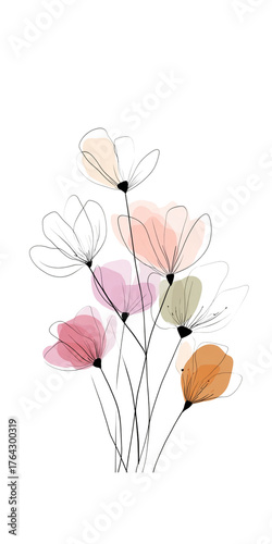 A bouquet of delicate flowers in soft pastel colors, showcasing elegant petals and slender stems.