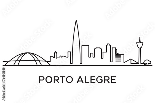 Porto Alegre Line Art skyline silhouette. Black Porto Alegre city design. with white background